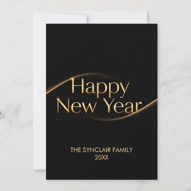 Cartes Pour Fêtes Annuelles Elegant Black Gold Happy New Year Family Photo Hol (Devant)