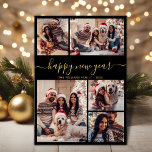 Cartes Pour Fêtes Annuelles Elégant Black Gold Joyeux Nouvel An 5 Photo Collag<br><div class="desc">Calligraphie moderne simple élégante Black and Gold 5 Collage photo Happy New Year Script Holiday Card. Ce modèle festif, minimaliste, fantasque de cinq (5) photo vacances carte de voeux dispose d'une jolie grille photo collage et dit "Bonne année"! Le texte de salutation est écrit dans une belle main lettré tourbillonnant...</div>