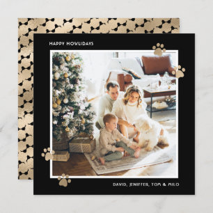 Cartes Pour Fêtes Annuelles Elégant Black Gold Paw Photo Happy Howlidays