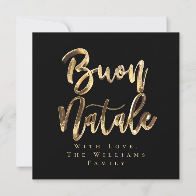 Cartes Pour Fêtes Annuelles Élégant Black Gold Script de Buon Natale Italien (Devant)