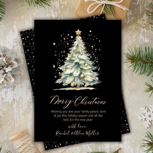 Cartes Pour Fêtes Annuelles Élégant Black Gold Script Tree non photo Noël (Créateur téléchargé)