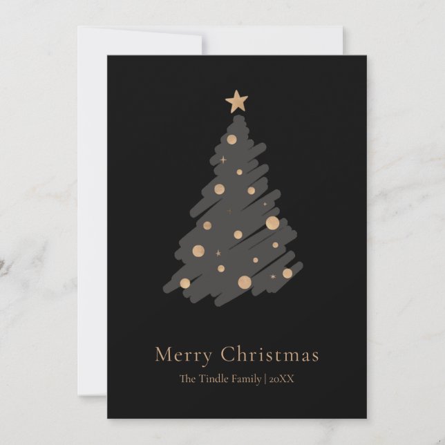 Cartes Pour Fêtes Annuelles Elegant Black Grey Gold Script Christmas Tree (Devant)