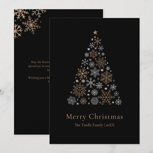 Cartes Pour Fêtes Annuelles Elegant Black Silver Gold Script Christmas Tree (Devant / Derrière)