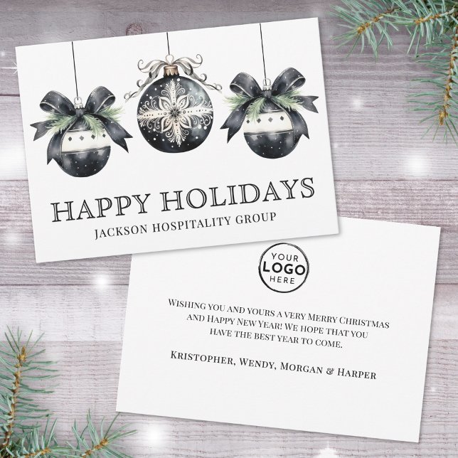 Cartes Pour Fêtes Annuelles Elegant Black White Business Logo Christmas (Elegant Black White Business Logo Christmas Holiday Card)