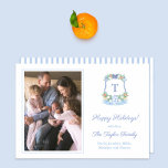 Cartes Pour Fêtes Annuelles Elégant bleu blanc Citrus Joyeux Noël Photo<br><div class="desc">* Crédit photo : Photographie © Storytree Studios, Stanford, CA ** / Smart Happy Holidays photocard avec espace pour un monogramme simple et une photo de famille. Tous les éléments d'aquarelle étaient à l'origine peints à la main par moi dans des aquarelles sur du papier 100% coton avant d'être scannés...</div>