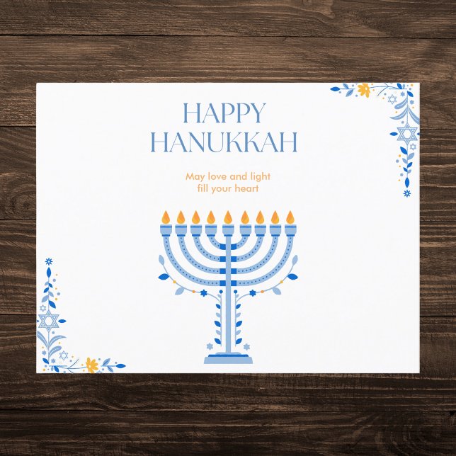 Cartes Pour Fêtes Annuelles Elégant bleu et or Menorah Hanoukka (Créateur téléchargé)