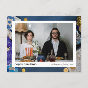 Cartes Pour Fêtes Annuelles Elégant bleu Happy Hanoukka Family 1 Photo