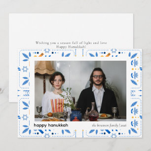 Cartes Pour Fêtes Annuelles Elégant bleu Happy Hanoukka Family 1 Photo