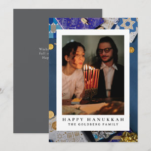 Cartes Pour Fêtes Annuelles Elégant bleu Happy Hanoukka Family 1 Photo