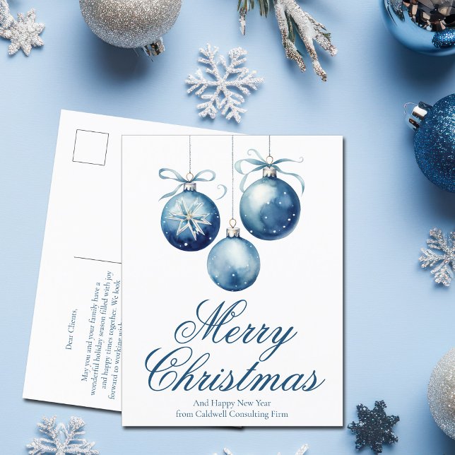 Cartes Pour Fêtes Annuelles Élégant Bleu Joyeux Noël Ornements Affaires (Créateur téléchargé)