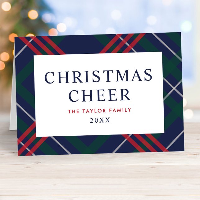 Cartes Pour Fêtes Annuelles Elégant bleu marine Tartan Plaid Christmas Cheer (Créateur téléchargé)