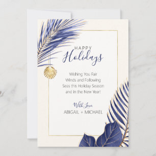 Cartes Pour Fêtes Annuelles Élégant Bleu Nuit et Or Noël Tropical de Plage