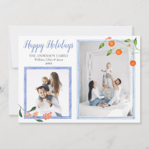 Cartes Pour Fêtes Annuelles Elégant bleu orange agrumes Noël Deux photos