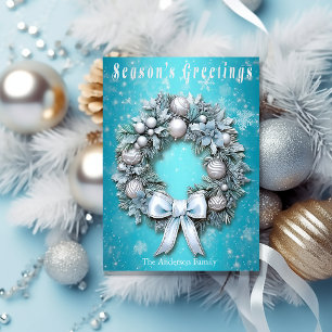 Cartes Pour Fêtes Annuelles Elégant bleu Turquoise et argent de la couronne No