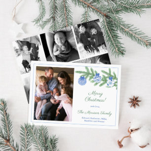 Cartes Pour Fêtes Annuelles Élégant bleu vert Photos de famille Joyeux Noël