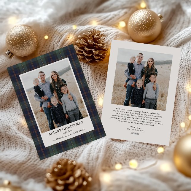 Cartes Pour Fêtes Annuelles Elegant Blue and Green Plaid Photo Christmas  (Créateur téléchargé)