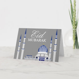 Cartes Pour Fêtes Annuelles Elegant Blue and White Mosque Eid Mubarak