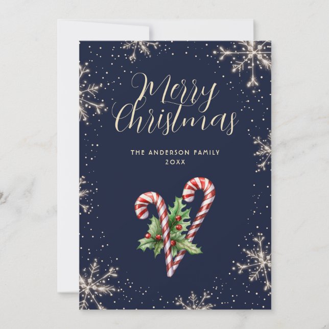 Cartes Pour Fêtes Annuelles Elegant Blue Candy Canes Snowflakes Christmas Card (Devant)