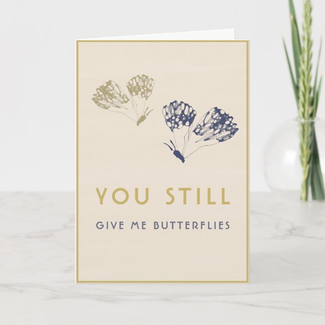 Cartes Pour Fêtes Annuelles Élégant Blue Gold Butterflies Mariage Anniversaire (Devant)
