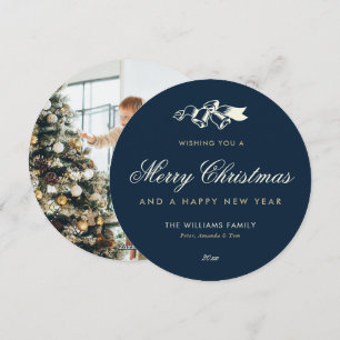 Cartes Pour Fêtes Annuelles Elégant Blue Gold Photo Joyeux Noël
