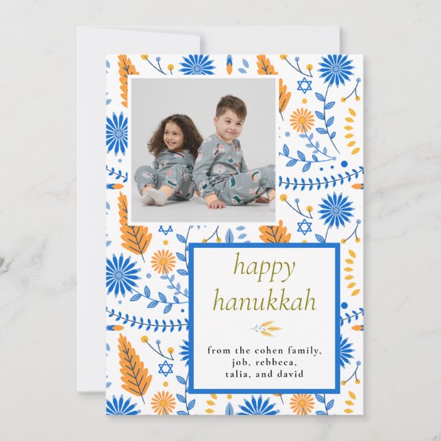 Cartes Pour Fêtes Annuelles Elegant blue Happy Hanukkah Family 1 Photo (Devant)