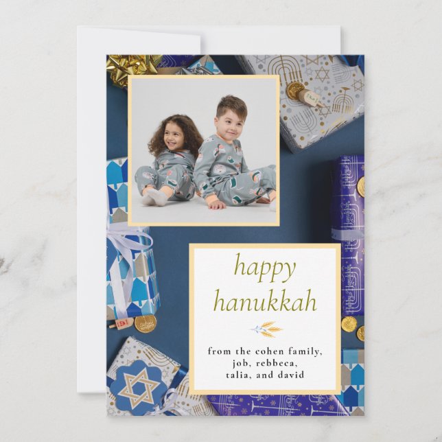 Cartes Pour Fêtes Annuelles Elegant Blue Happy Hanukkah Family 1 Photo (Devant)