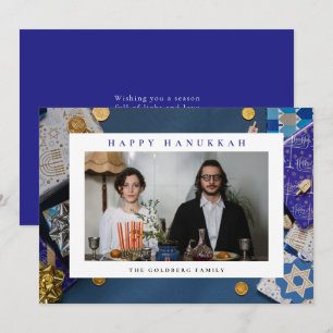 Cartes Pour Fêtes Annuelles Elegant Blue Joyeux Hanukkah Famille 1 Photo