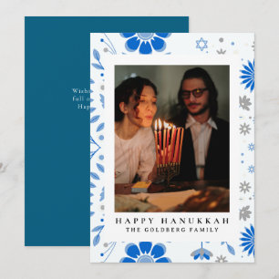 Cartes Pour Fêtes Annuelles Elegant Blue Joyeux Hanukkah Famille 1 Photo