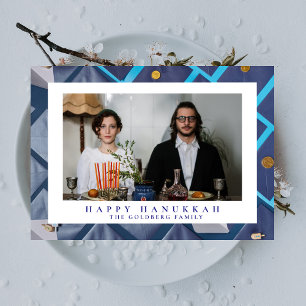 Cartes Pour Fêtes Annuelles Elegant Blue Joyeux Hanukkah Famille 1 Photo