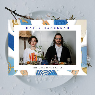 Cartes Pour Fêtes Annuelles Elegant Blue Joyeux Hanukkah Famille 1 Photo