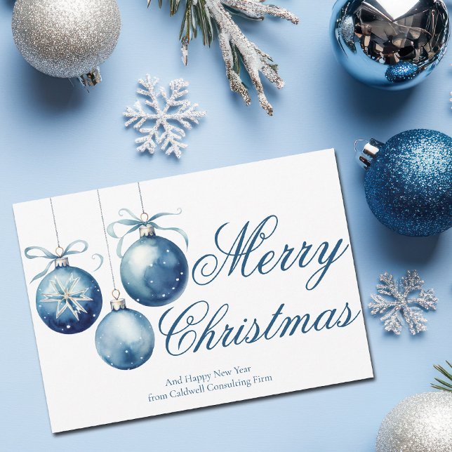 Cartes Pour Fêtes Annuelles Elegant Blue Joyeux Noël Ornaming Company (Créateur téléchargé)