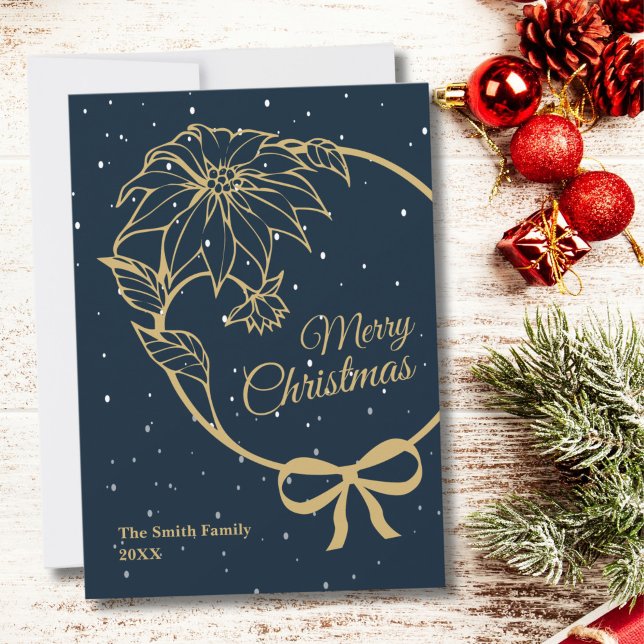 Cartes Pour Fêtes Annuelles Elegant Blue Merry Christmas Poinsettia Flat (Créateur téléchargé)