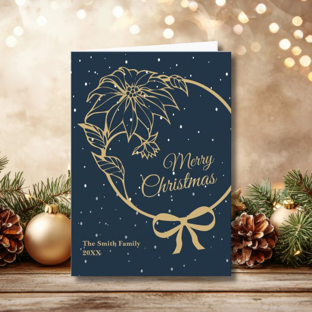 Cartes Pour Fêtes Annuelles Elegant Blue Merry Christmas Poinsettia Folded (Créateur téléchargé)