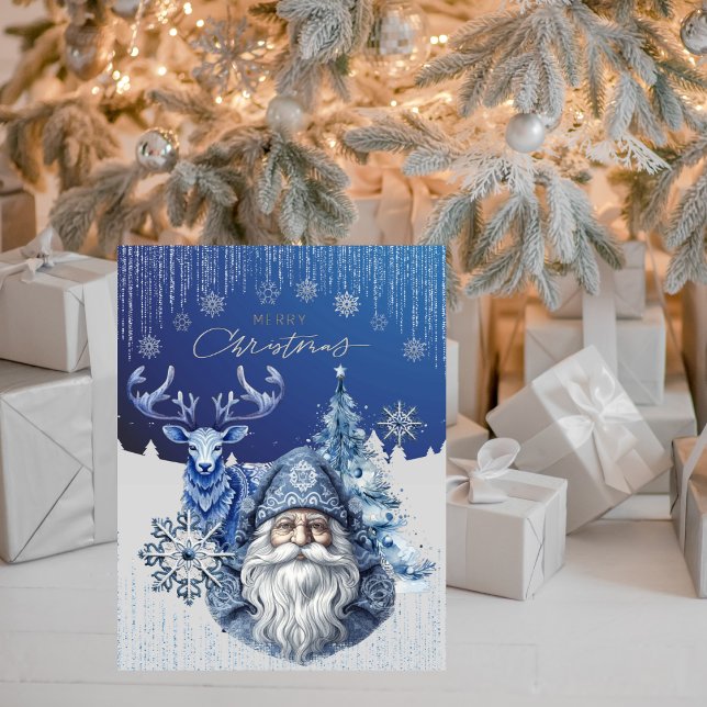 Cartes Pour Fêtes Annuelles Elegant Blue Nordic Santa Christmas Cheer (Créateur téléchargé)