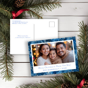 Cartes Pour Fêtes Annuelles Élégant Blue Vintage Snowflakes Photo de vacances