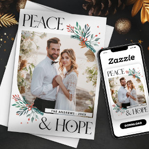 Cartes Pour Fêtes Annuelles Élégant Boho Floral Paix et Espoir Noël