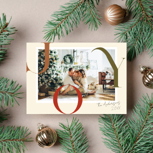 Cartes Pour Fêtes Annuelles Elegant Boho JOY Joyeux Noël Famille Photo