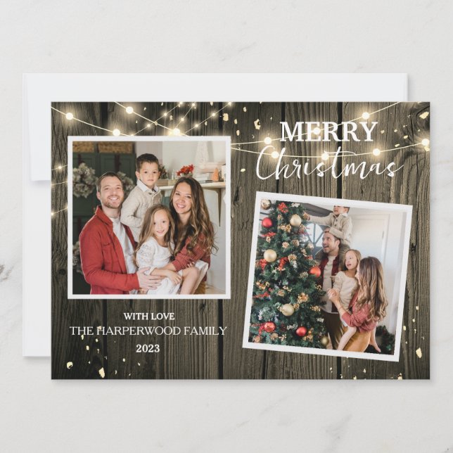 Cartes Pour Fêtes Annuelles Élégant bois rustique Famille de Noël 2 Photo (Devant)