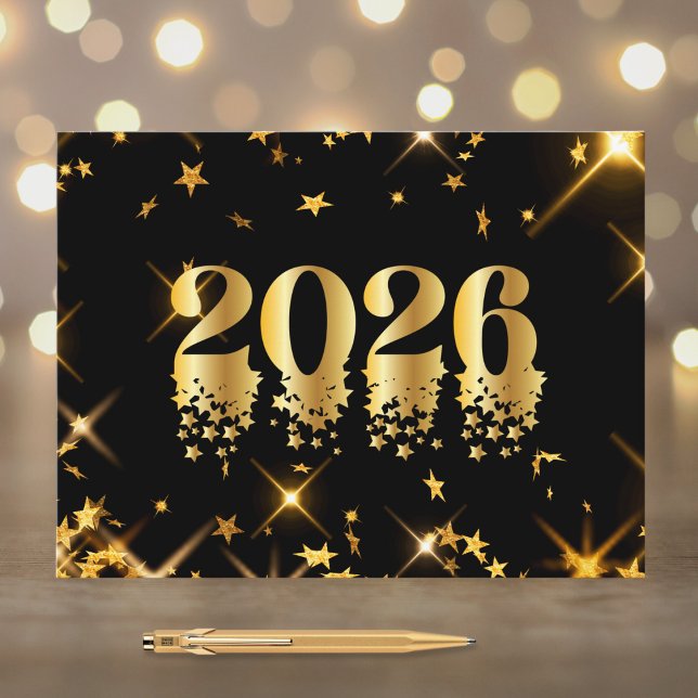 Cartes Pour Fêtes Annuelles Elegant Bold 2026 Gold Stars New Year (Créateur téléchargé)