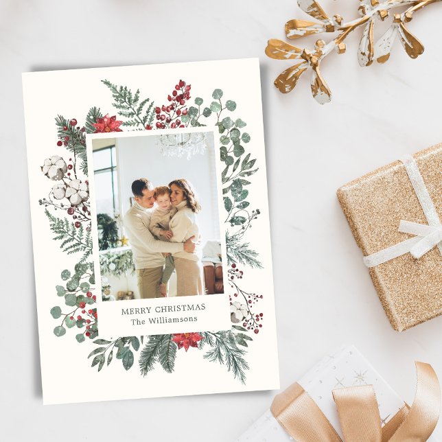 Cartes Pour Fêtes Annuelles Elegant Botanical Greenery Christmas Photo (Créateur téléchargé)