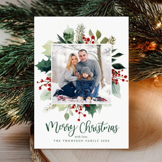Cartes Pour Fêtes Annuelles Elegant Botanical Merry Christmas Greenery  (Créateur téléchargé)