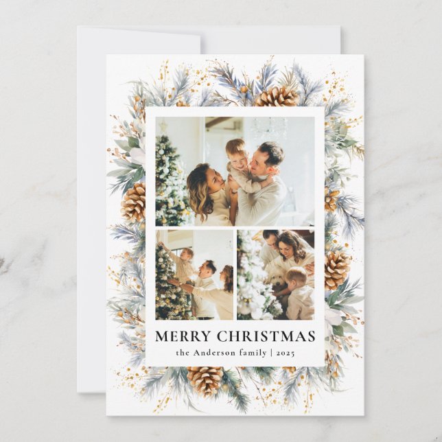 Cartes Pour Fêtes Annuelles Elegant Botanical Photo Frame Merry Christmas (Devant)