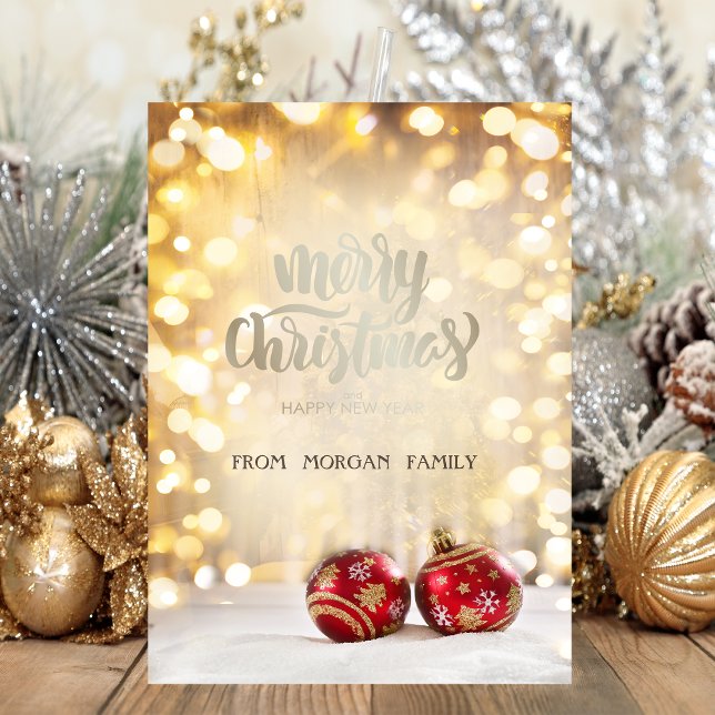 Cartes Pour Fêtes Annuelles Élégant boules de Noël rouge Bokeh (Créateur téléchargé)