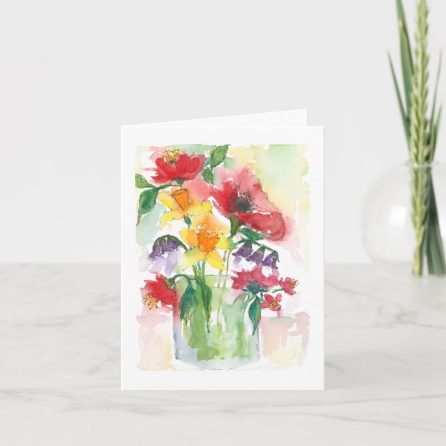 Cartes Pour Fêtes Annuelles Elégant Bouquet de fleurs mixtes | Joyeux annivers (Devant)