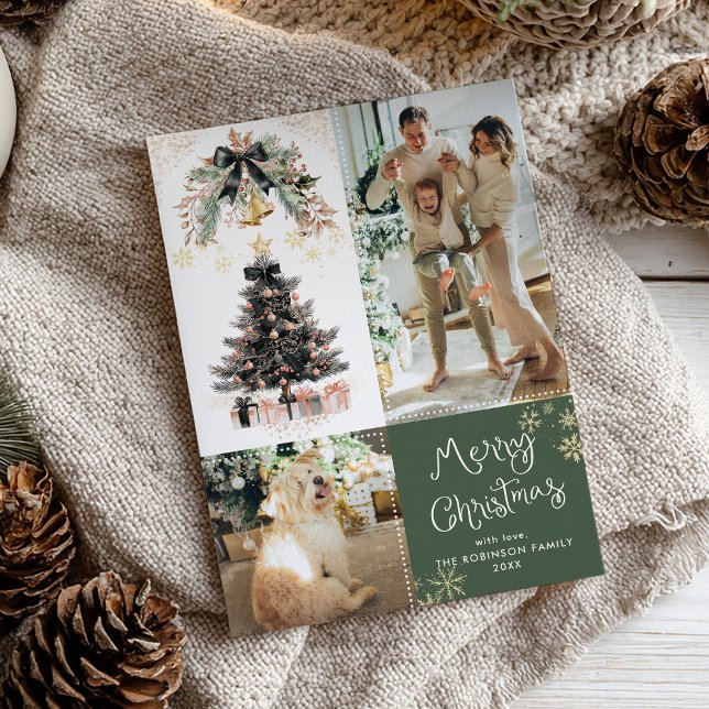 Cartes Pour Fêtes Annuelles Élégant Bow Tree Noir Joyeux Noël 2 Photo (Créateur téléchargé)