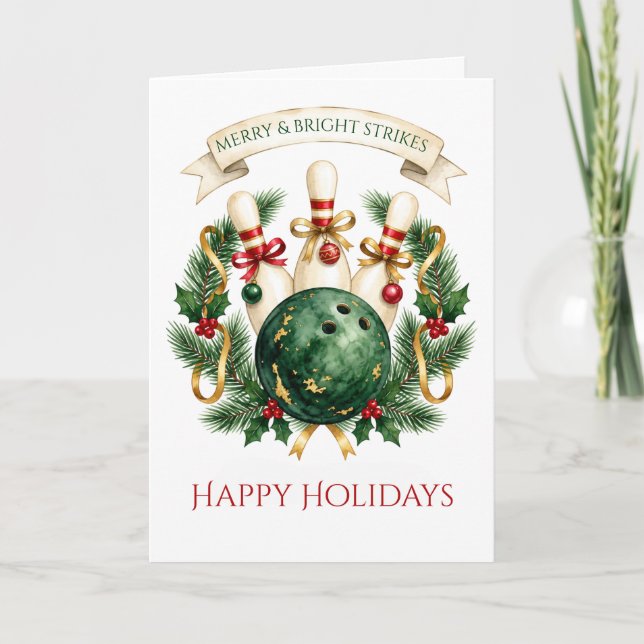 Cartes Pour Fêtes Annuelles Élégant Bowling de Noël  (Devant)
