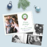 Cartes Pour Fêtes Annuelles Elégant Boxwood Wreath Christmas Photo Collage<br><div class="desc">* Crédit photo : Photographie © Storytree Studios, Stanford, CA ** / Une élégante photocarte Happy Holidays avec espace pour un monogramme à une seule lettre et une photo de famille sur le devant, avec un collage de cinq photos au verso. Les éléments d'aquarelle étaient à l'origine peints à la...</div>