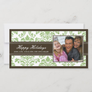 Cartes Pour Fêtes Annuelles Élégant Brown & Sage Damask Custom Joyeux Vacances