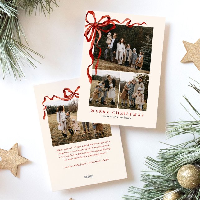 Cartes Pour Fêtes Annuelles Élégant budget Bow rouge Noël Quatre photos (Créateur téléchargé)