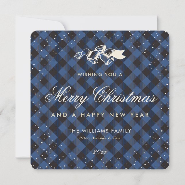 Cartes Pour Fêtes Annuelles Élégant Buffle Bleu Plaid Snow Classic (Devant)
